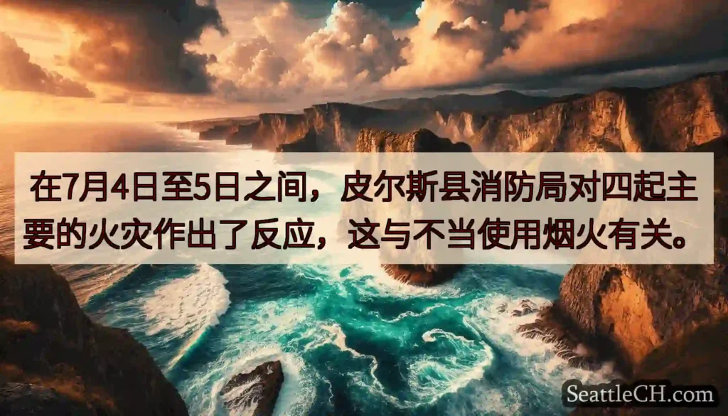 在7月4日至5日之间，皮尔斯县消防局对四起主要的火灾作出了反应，这与不当使用烟火有关。