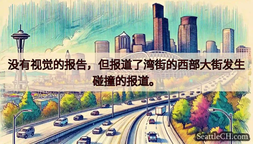 没有视觉的报告，但报道了湾街的西部大街发生碰撞的报道。