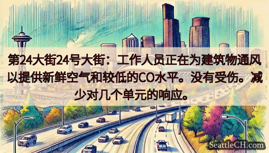 第24大街24号大街：工作人员正在为建筑物通风以提供新鲜空气和较低的CO水平。没有受伤。减少对几个单