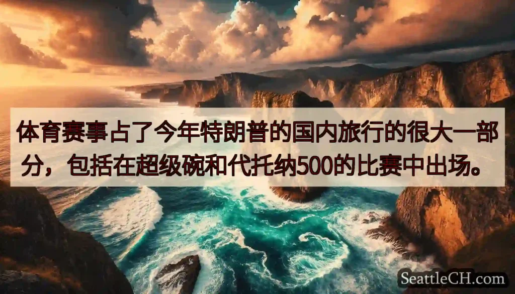 体育赛事占了今年特朗普的国内旅行的很大一部分，包括在超级碗和代托纳500的比赛中出场。
