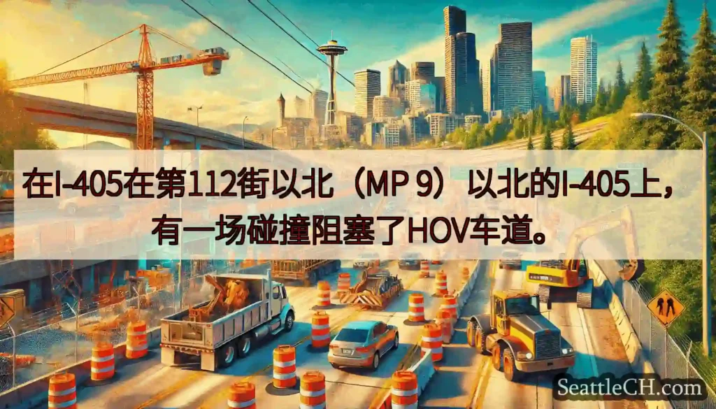 在I-405在第112街以北（MP 9）以北的I-405上，有一场碰撞阻塞了HOV车道。