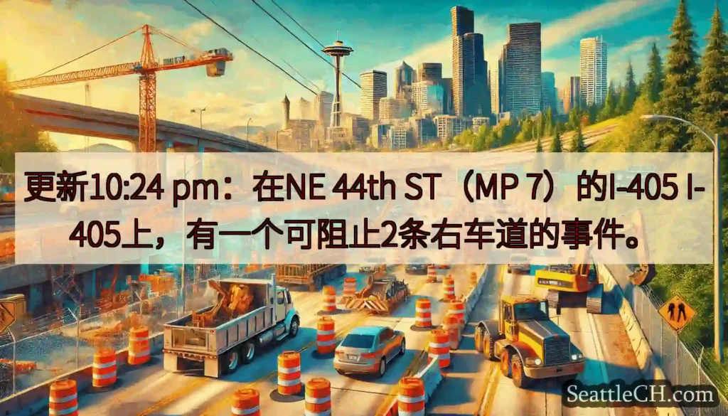 更新10:24 pm：在NE 44th ST（MP 7）的I-405