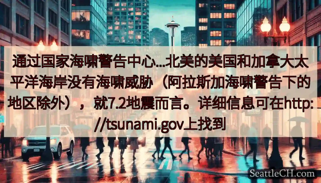 通过国家海啸警告中心...北美的美国和加拿大太平洋海岸没有海啸威胁（阿拉斯加海啸警告下的地区除外），
