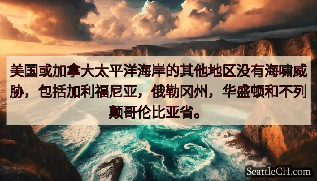 美国或加拿大太平洋海岸的其他地区没有海啸威胁，包括加利福尼亚，俄勒冈州，华盛顿和不列颠哥伦比亚省。