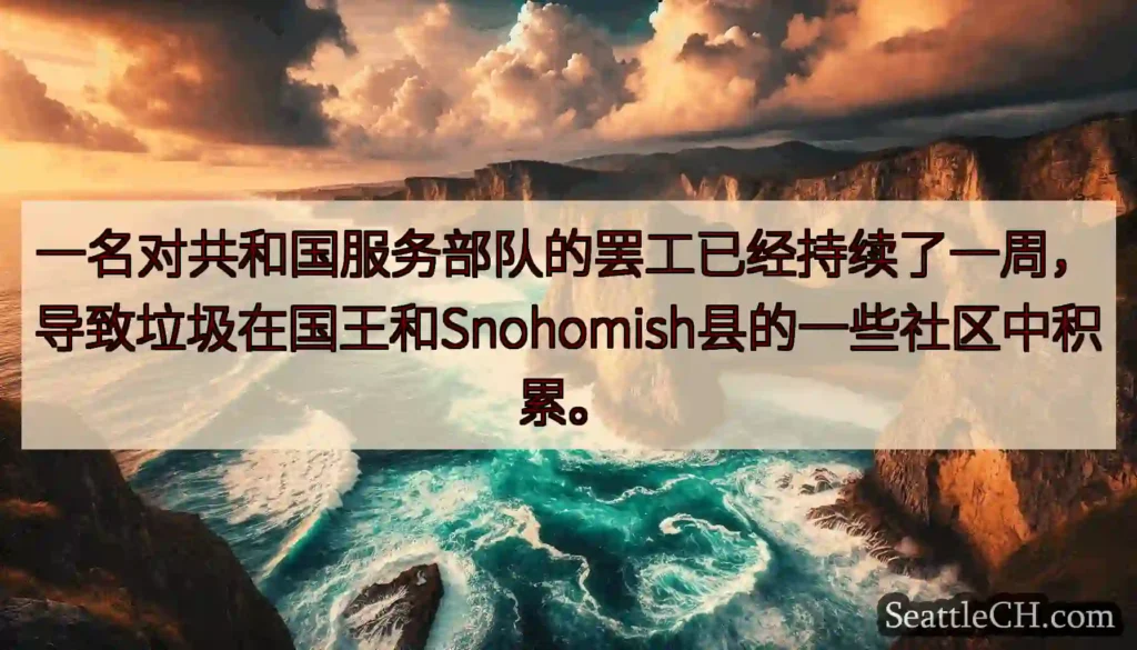 一名对共和国服务部队的罢工已经持续了一周，导致垃圾在国王和Snohomish县的一些社区中积累。