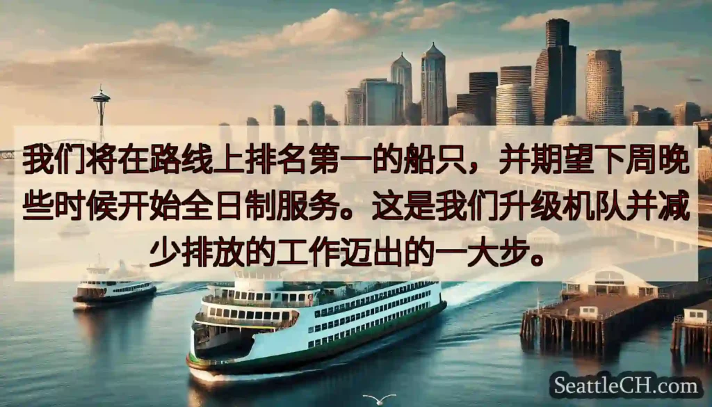我们将在路线上排名第一的船只，并期望下周晚些时候开始全日制服务。这是我们升级机队并减少排放的工作迈出