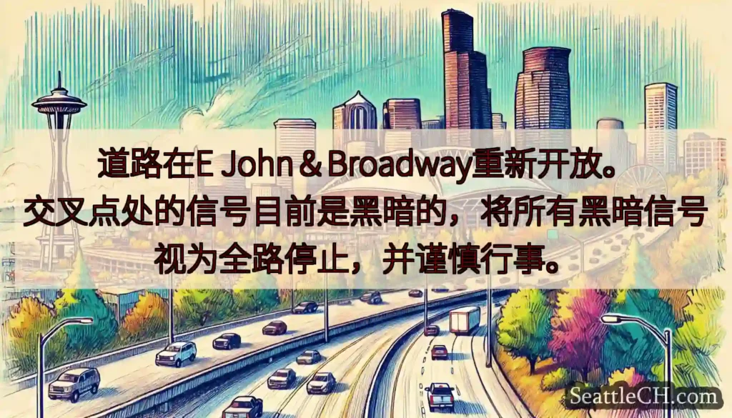 道路在E John＆Broadway重新开放。
