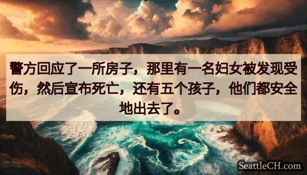 警方回应了一所房子，那里有一名妇女被发现受伤，然后宣布死亡，还有五个孩子，他们都安全地出去了。
