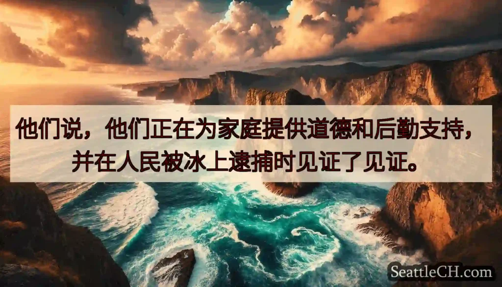他们说，他们正在为家庭提供道德和后勤支持，并在人民被冰上逮捕时见证了见证。