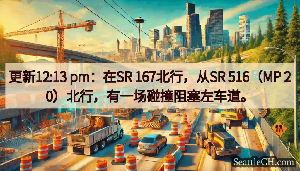 更新12:13 pm：在SR 167北行，从SR 516（MP 20）北行，有一场碰撞阻塞左车道。
