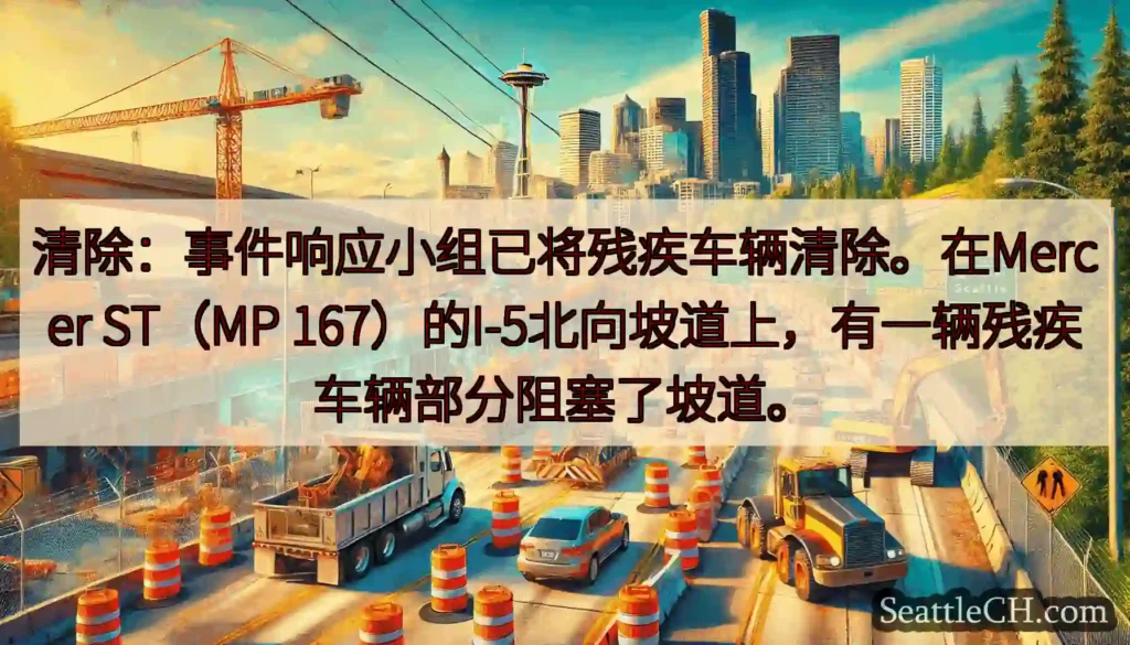 清除：事件响应小组已将残疾车辆清除。在Mercer ST（MP