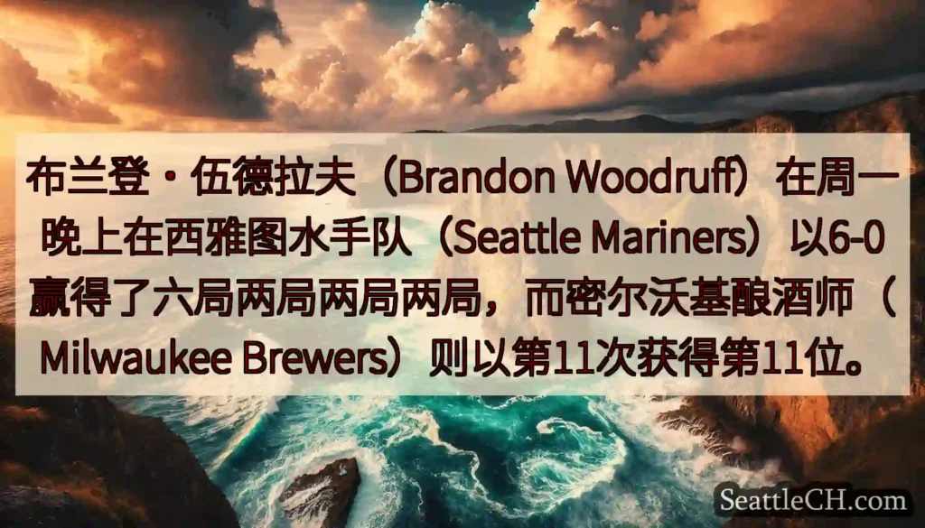 布兰登·伍德拉夫（Brandon Woodruff）在周一晚上在西雅图水手队（Seattle