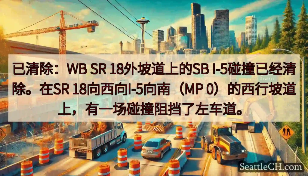已清除：WB SR 18外坡道上的SB I-5碰撞已经清除。在SR 18向西向I-5向南（MP