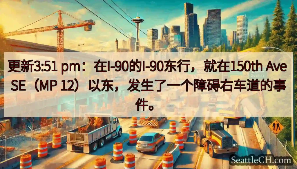 更新3:51 pm：在I-90的I-90东行，就在150th Ave SE（MP