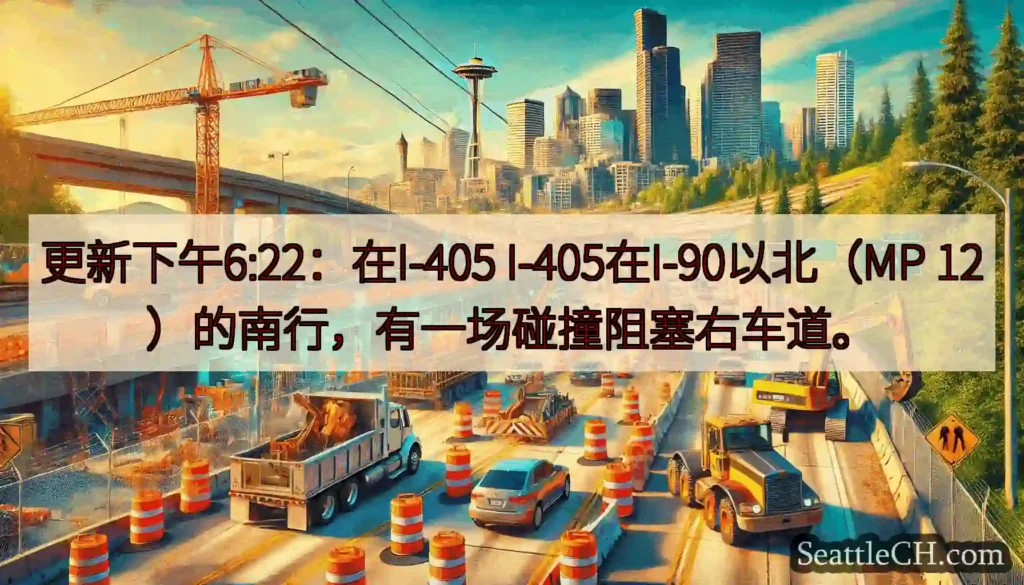 更新下午6:22：在I-405 I-405在I-90以北（MP 12）的南行，有一场碰撞阻塞右车道。