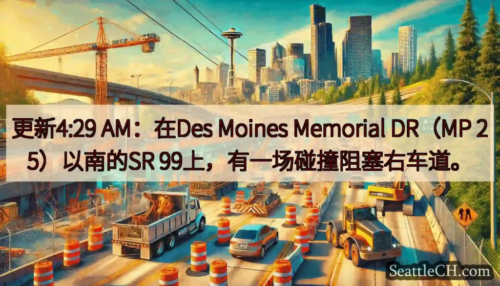 更新4:29 AM：在Des Moines Memorial DR（MP 25）以南的SR