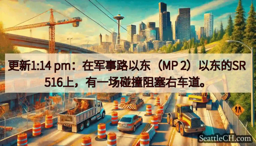 更新1:14 pm：在军事路以东（MP 2）以东的SR 516上，有一场碰撞阻塞右车道。