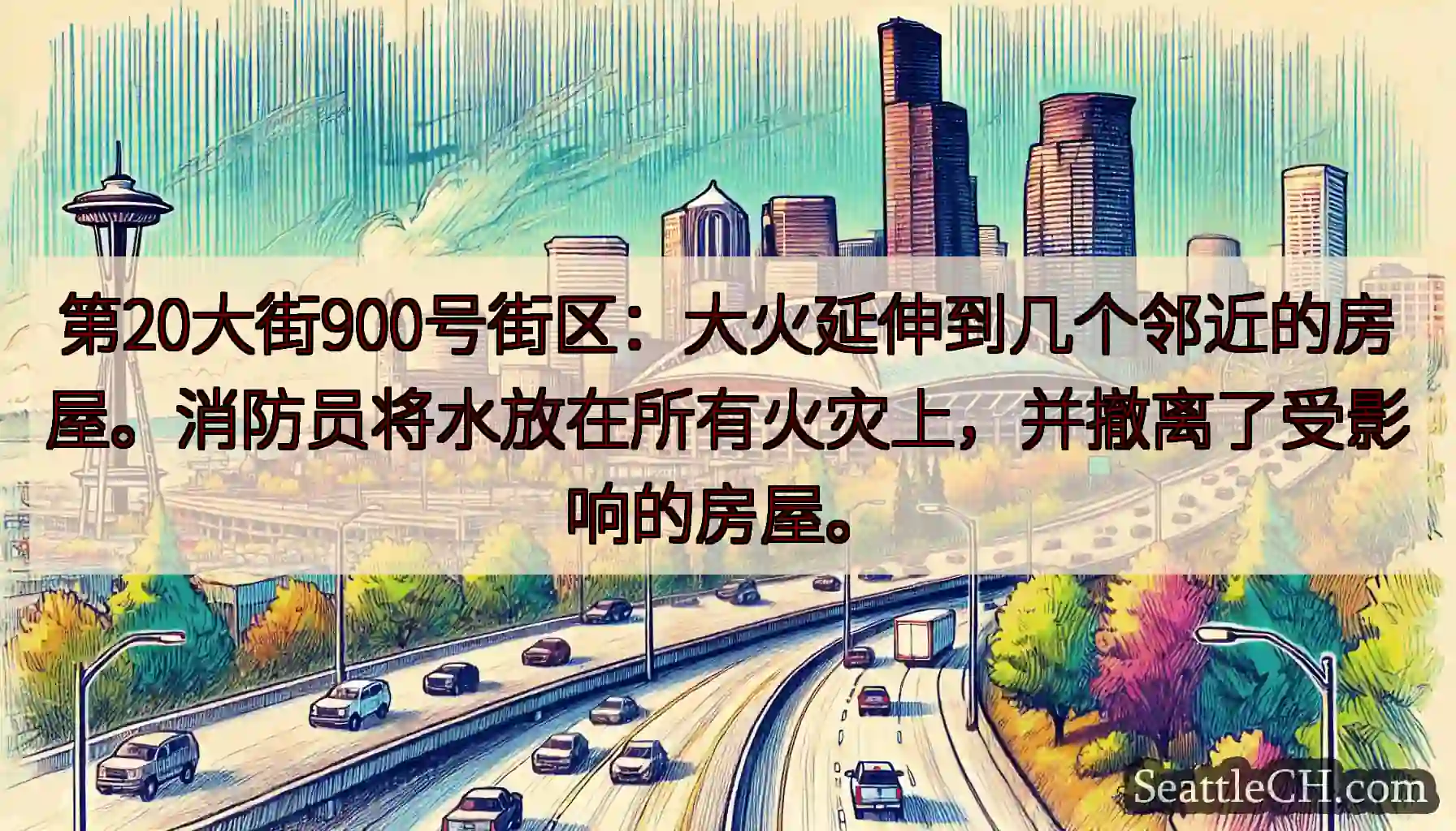 第20大街900号街区：大火延伸到几个邻近的房屋。消防员将水放在所有火灾上，并撤离了受影响的房屋。