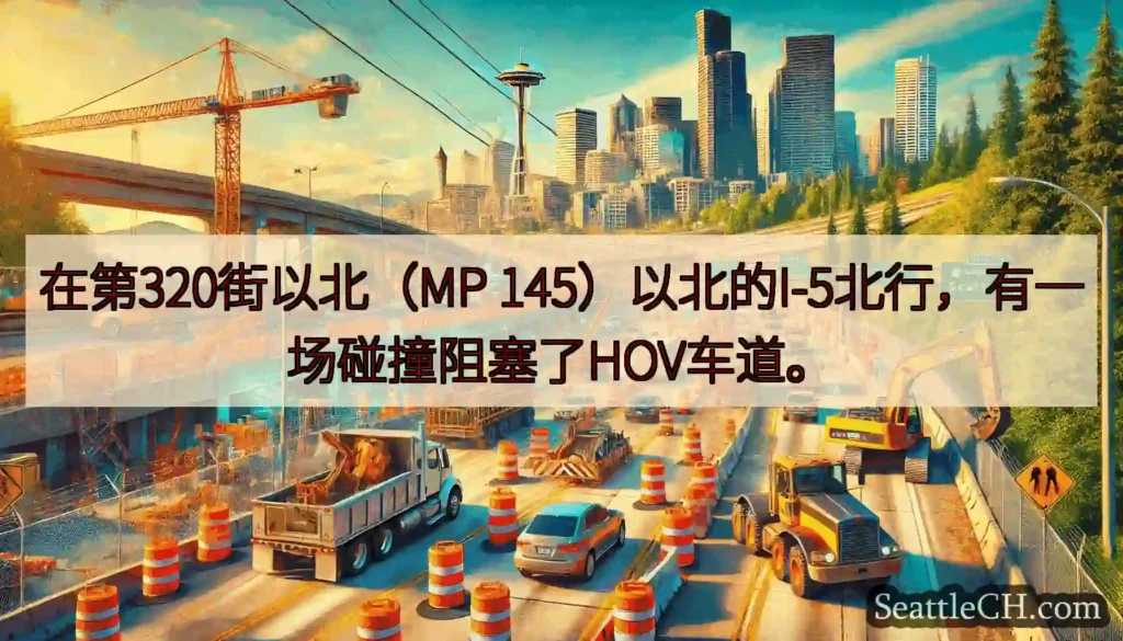 在第320街以北（MP 145）以北的I-5北行，有一场碰撞阻塞了HOV车道。