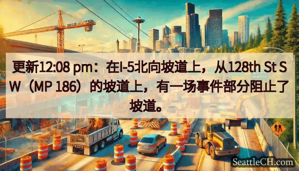 更新12:08 pm：在I-5北向坡道上，从128th St SW（MP