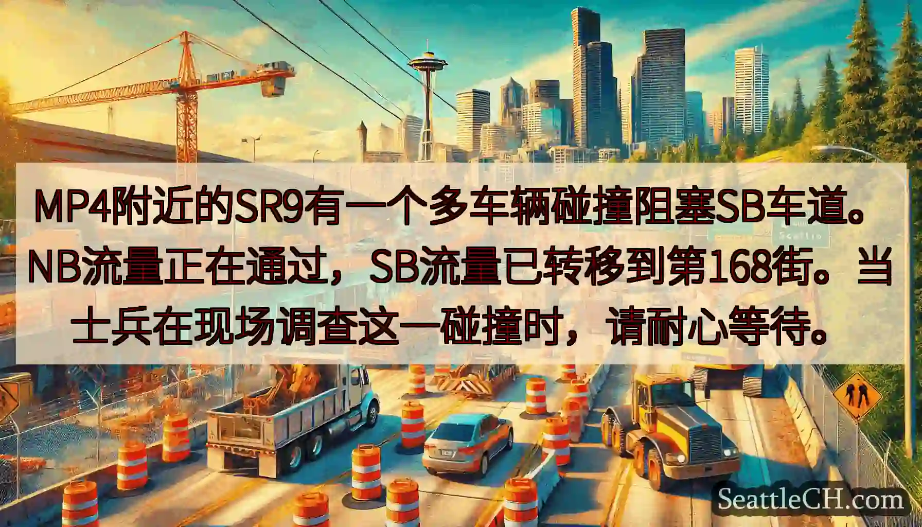 MP4附近的SR9有一个多车辆碰撞阻塞SB车道。NB流量正在通过，SB流量已转移到第168街。当士兵