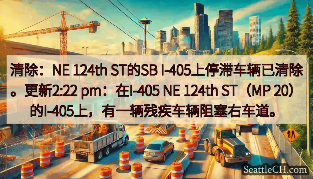 清除：NE 124th ST的SB I-405上停滞车辆已清除。更新2:22 pm：在I-405