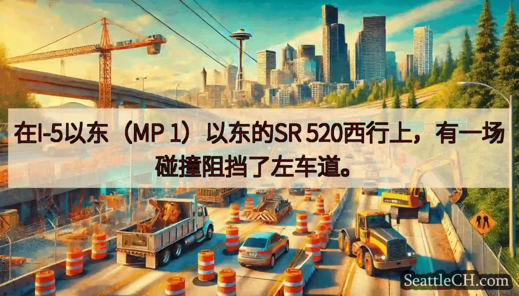 在I-5以东（MP 1）以东的SR 520西行上，有一场碰撞阻挡了左车道。