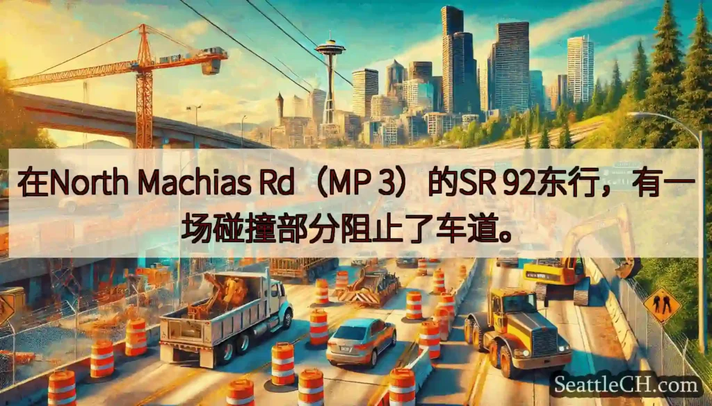 在North Machias Rd（MP 3）的SR 92东行，有一场碰撞部分阻止了车道。