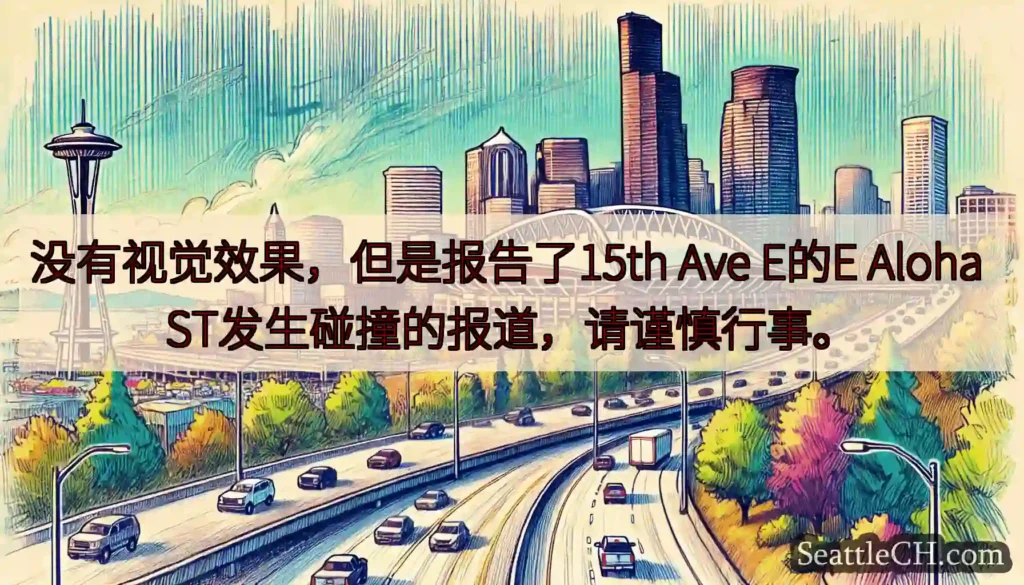 没有视觉效果，但是报告了15th Ave E的E Aloha ST发生碰撞的报道，请谨慎行事。