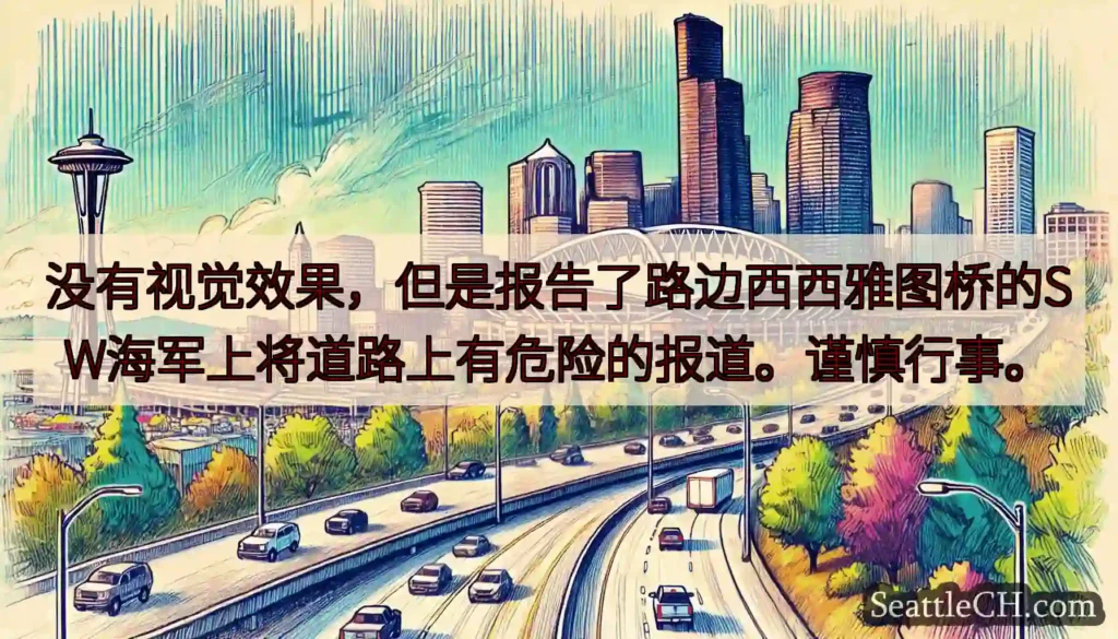 没有视觉效果，但是报告了路边西西雅图桥的SW海军上将道路上有危险的报道。谨慎行事。