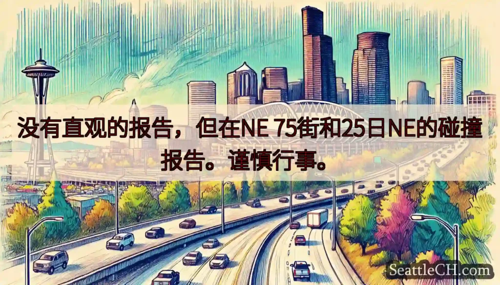 没有直观的报告，但在NE 75街和25日NE的碰撞报告。谨慎行事。