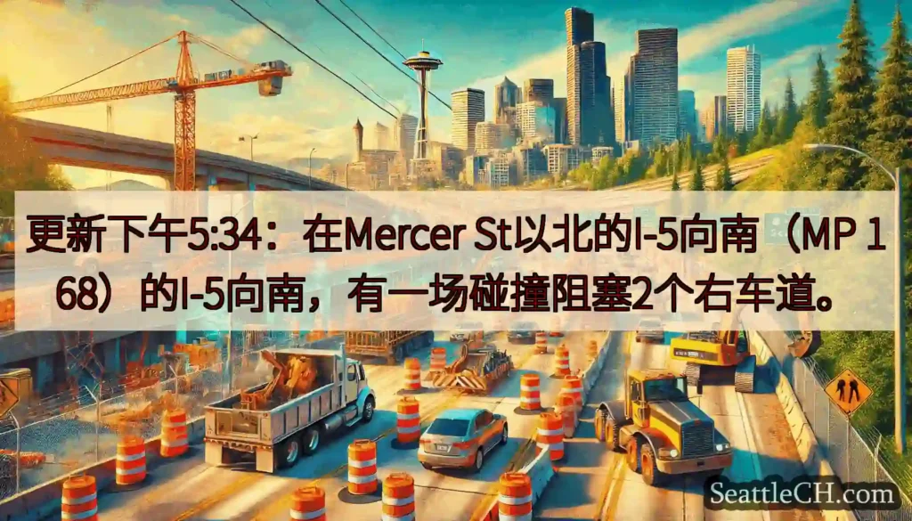 更新下午5:34：在Mercer St以北的I-5向南（MP