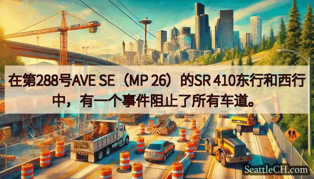 在第288号AVE SE（MP 26）的SR 410东行和西行中，有一个事件阻止了所有车道。