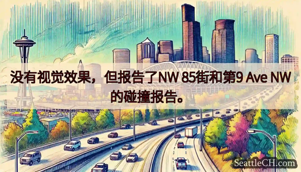没有视觉效果，但报告了NW 85街和第9 Ave NW的碰撞报告。