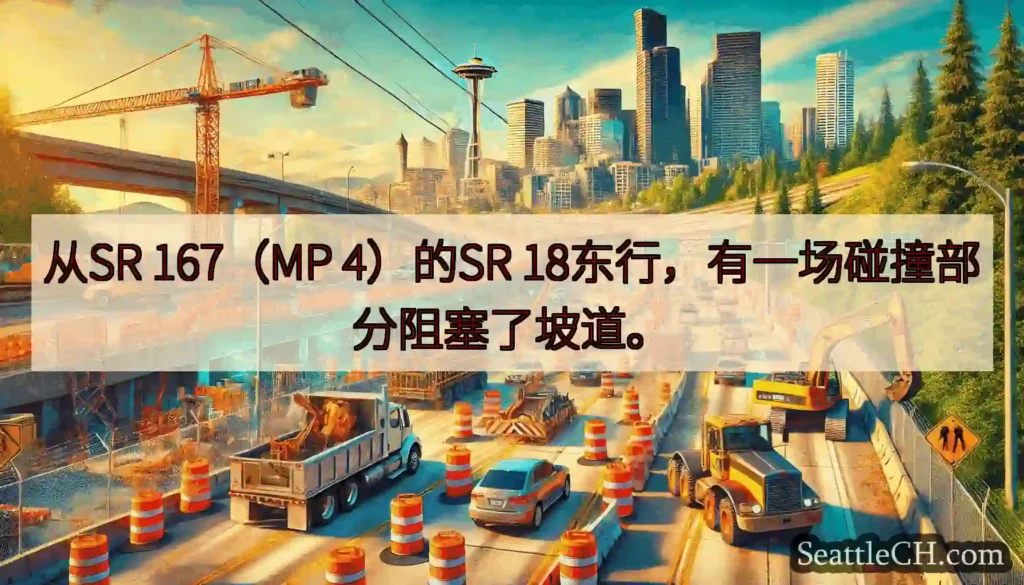 从SR 167（MP 4）的SR 18东行，有一场碰撞部分阻塞了坡道。