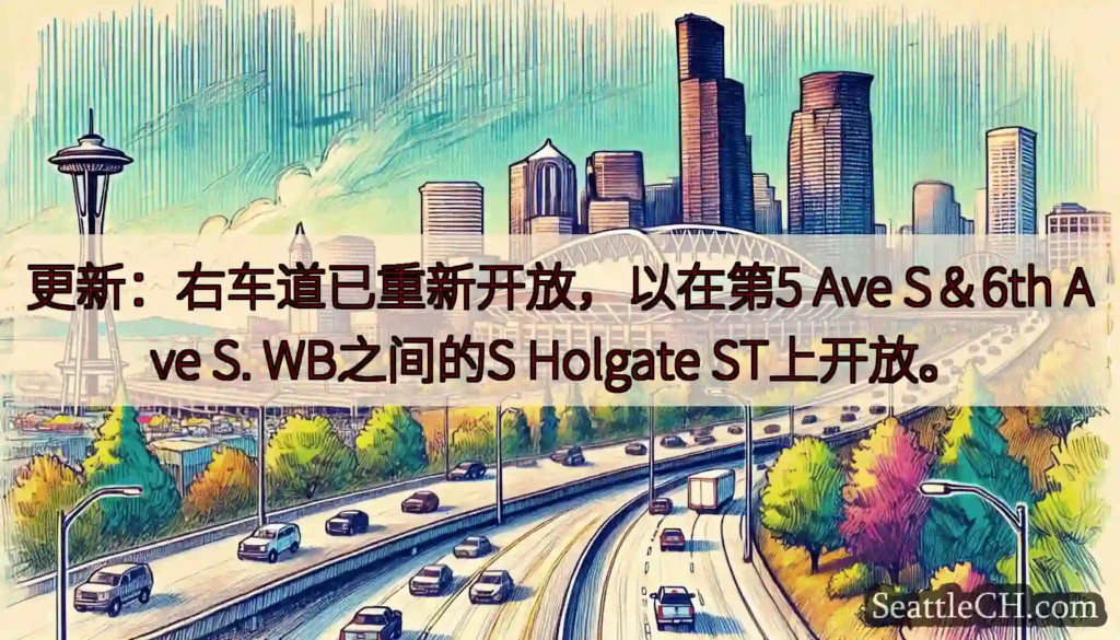 更新：右车道已重新开放，以在第5 Ave S＆6th Ave S. WB之间的S Holgate