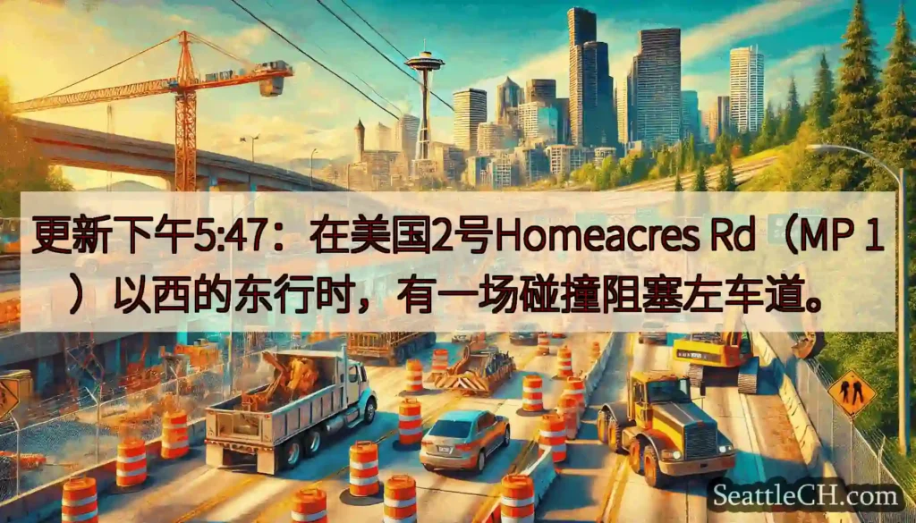 更新下午5:47：在美国2号Homeacres Rd（MP 1）以西的东行时，有一场碰撞阻塞左车道。