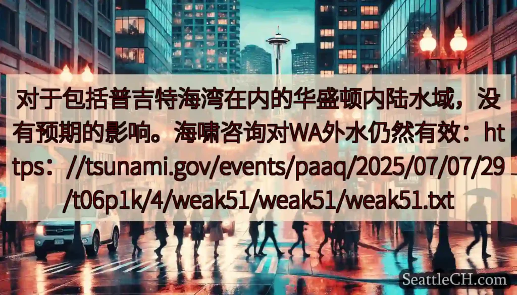 对于包括普吉特海湾在内的华盛顿内陆水域，没有预期的影响。海啸咨询对WA外水仍然有效：https：//