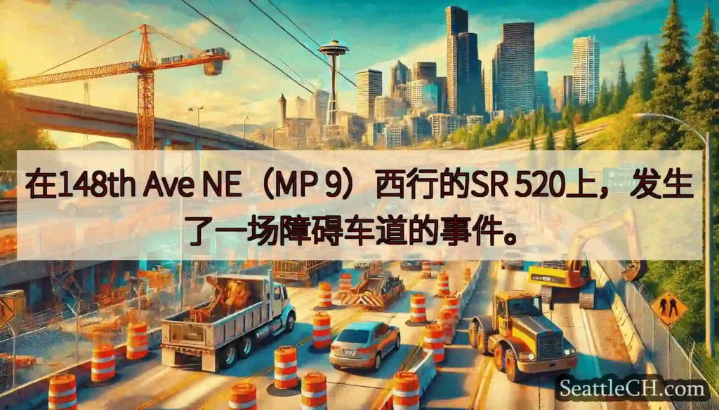 在148th Ave NE（MP 9）西行的SR 520上，发生了一场障碍车道的事件。