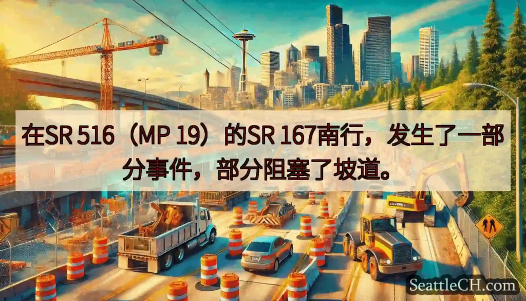 在SR 516（MP 19）的SR 167南行，发生了一部分事件，部分阻塞了坡道。