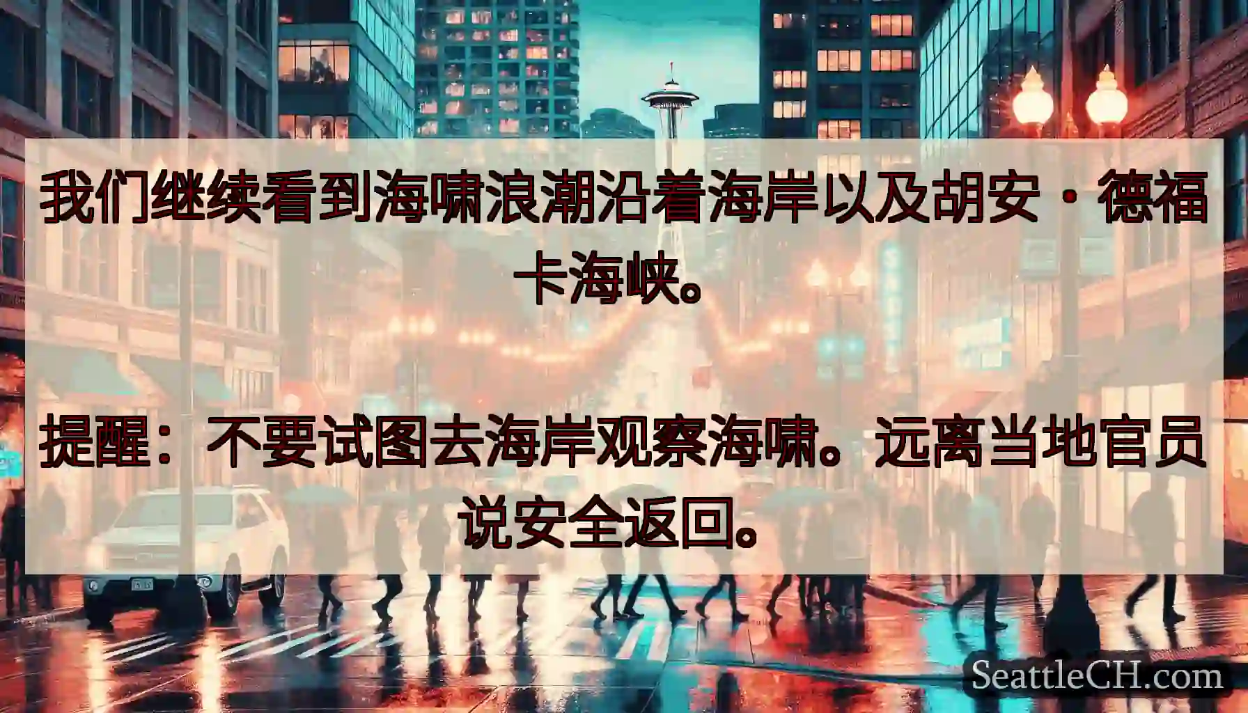我们继续看到海啸浪潮沿着海岸以及胡安·德福卡海峡。