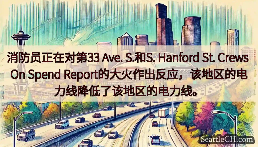 消防员正在对第33 Ave. S.和S. Hanford St. Crews On Spend