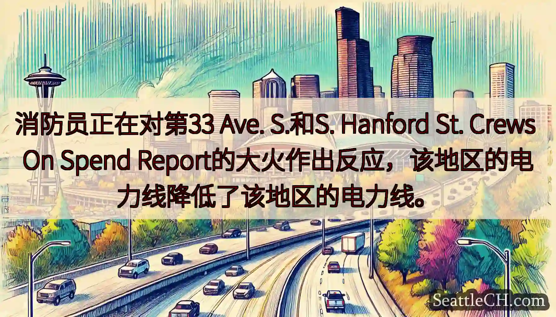 消防员正在对第33 Ave. S.和S. Hanford St. Crews On Spend