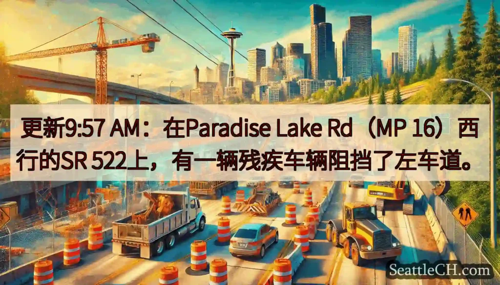 更新9:57 AM：在Paradise Lake Rd（MP 16）西行的SR