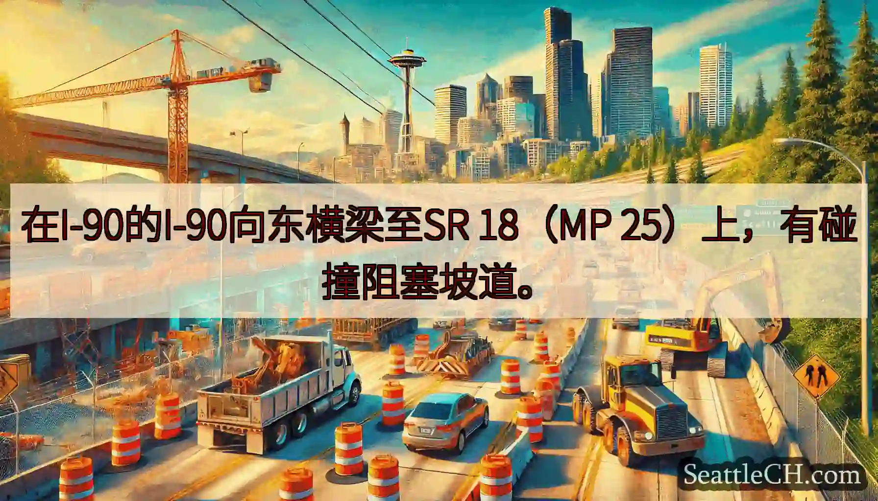 在I-90的I-90向东横梁至SR 18（MP 25）上，有碰撞阻塞坡道。