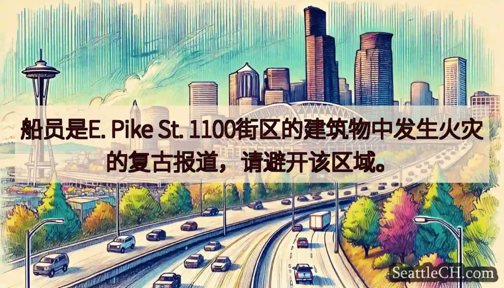船员是E. Pike St. 1100街区的建筑物中发生火灾的复古报道，请避开该区域。