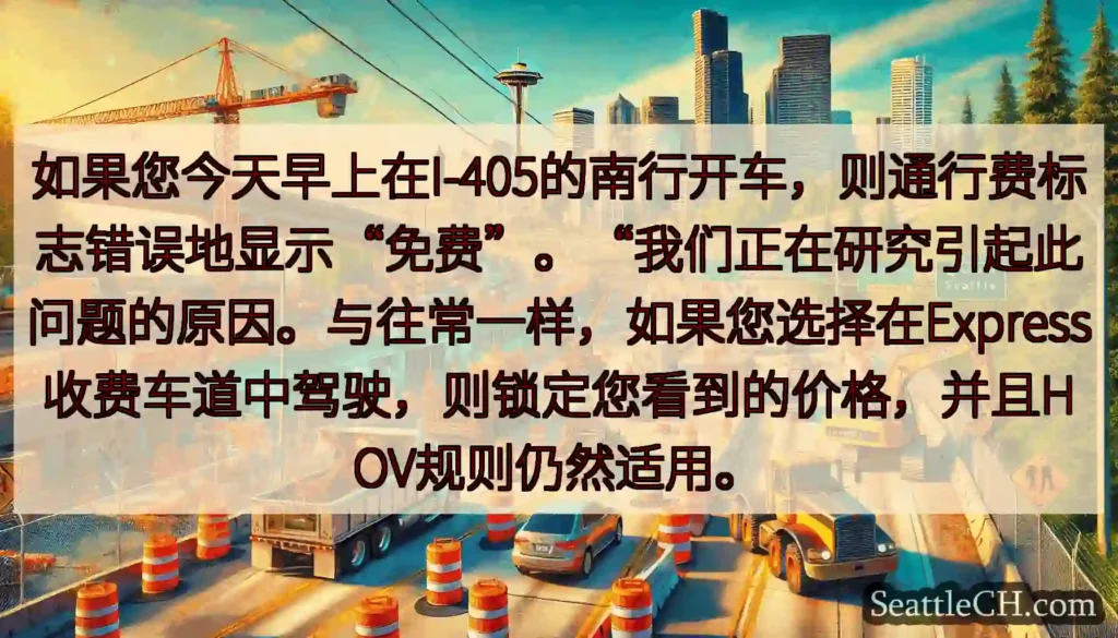 如果您今天早上在I-405的南行开车，则通行费标志错误地显示“免费”。“我们正在研究引起此问题的原因