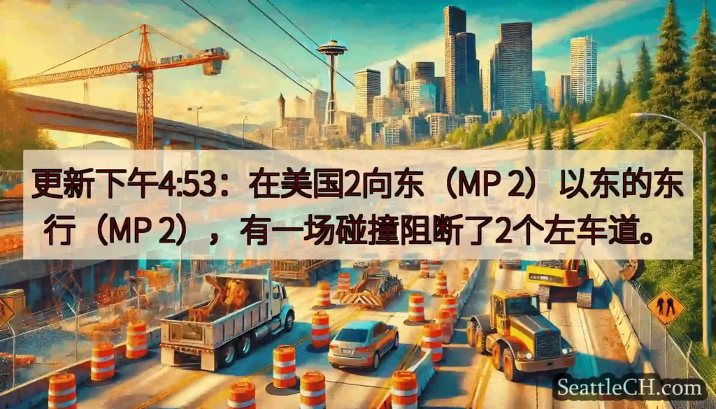 更新下午4:53：在美国2向东（MP 2）以东的东行（MP 2），有一场碰撞阻断了2个左车道。