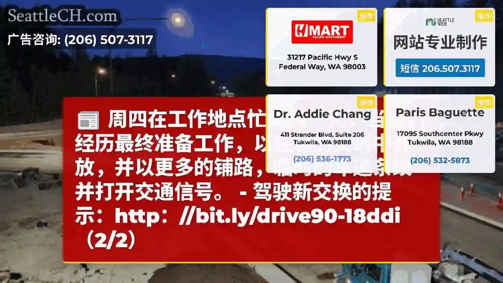 周四在工作地点忙碌的一天，当我们经历最终准备工作，以在新的交通中开放，并以更多的铺路，临时的车道条纹