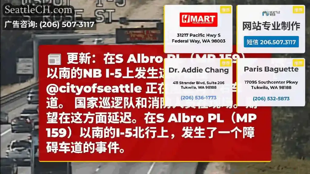 更新：在S Albro PL（MP 159）以南的NB I-5上发生这种碰撞
